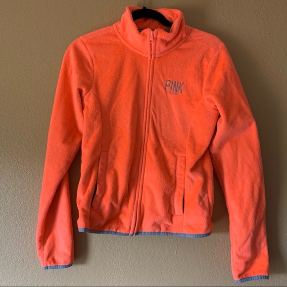 PINK Victoria’s Secret Coral/Peach Fuzzy (Soft) Zip Up Jacket - Size Small - Picture 1 of 8
